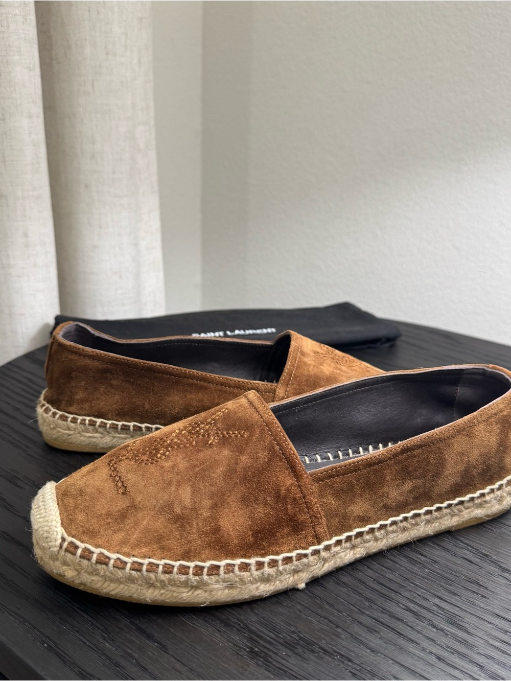Saint Laurent YSL Espadrille Flats Logo Suede Brown 38 - Picture 3 of 8